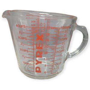 Vintage Pyrex Clear Glass Measuring Cup 532 D Handle 1 Quart Red Letting